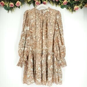 Ulla Johnson Maja Printed Cotton Long Sleeve Mini Dress Size 8